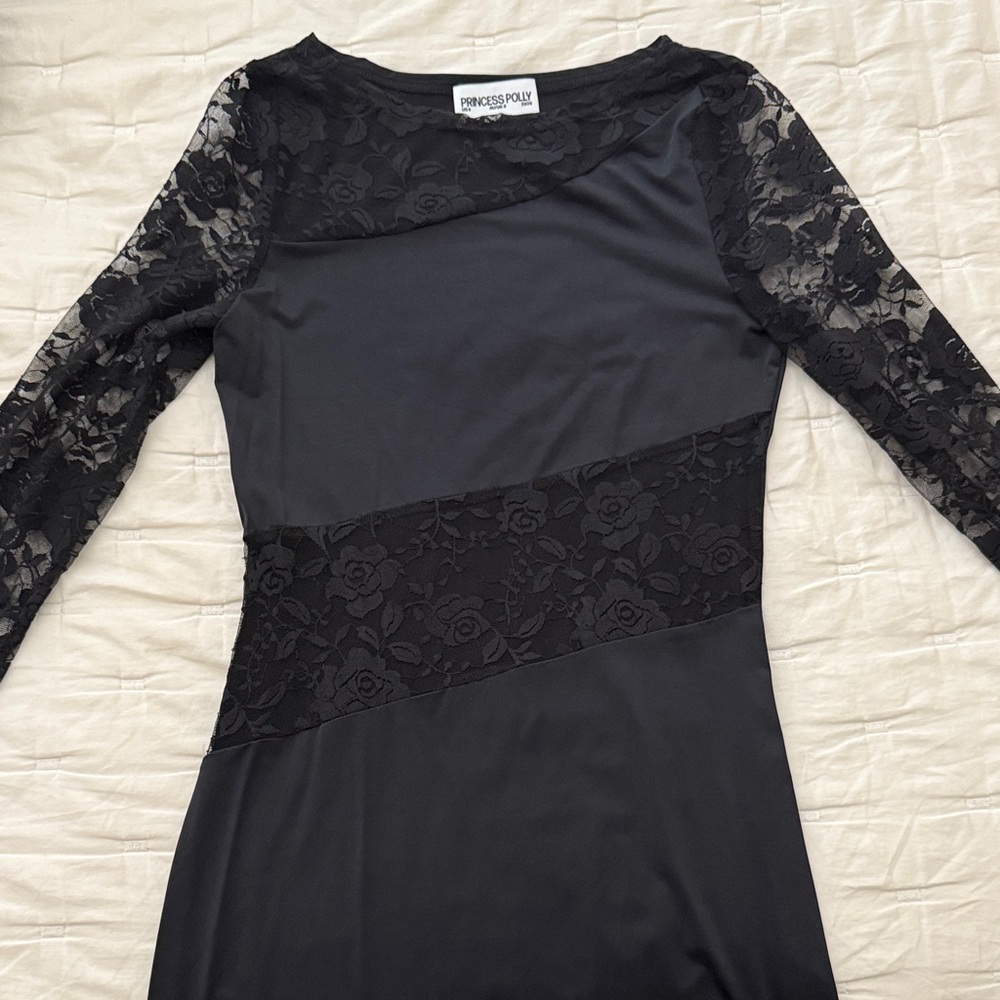 Princess Polly black floral lace long sleeve dress